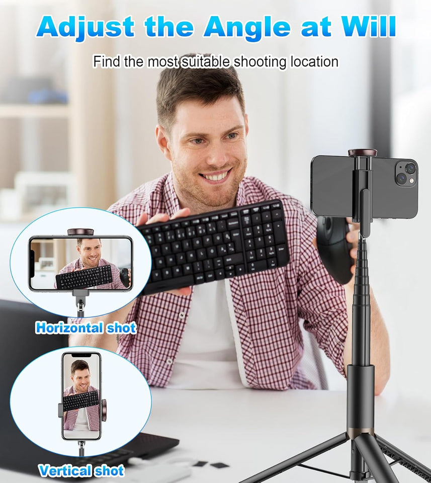 170cm Phone Tripod Selfie Stick, All-in-1 Phone Tripod Stand with Remote, Portable,Lightweight Tripod for for Selfies/Live/Video Recording/Travel-Black